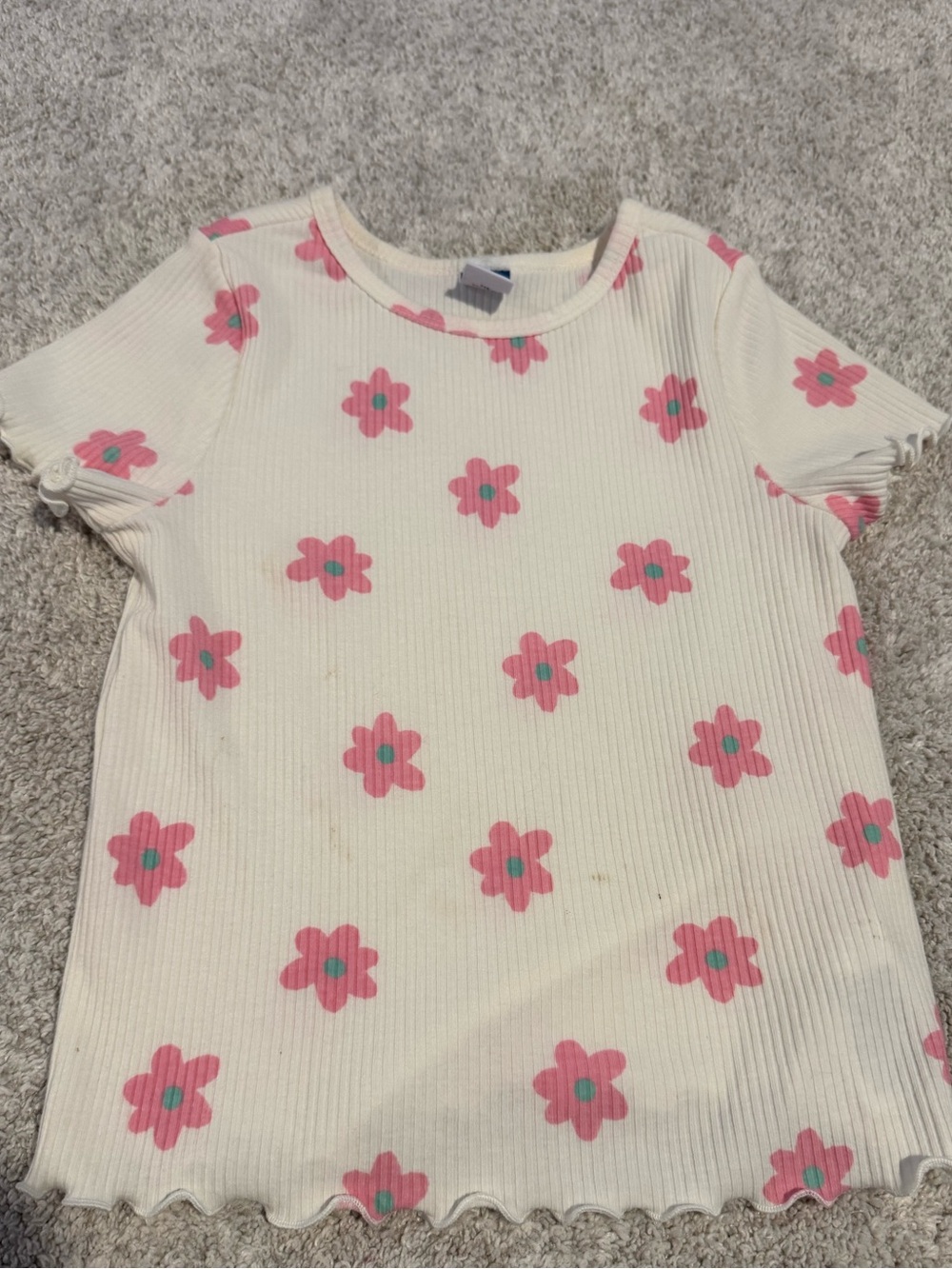 Old Navy Cream Ribbed Tee with Pink Flower Print